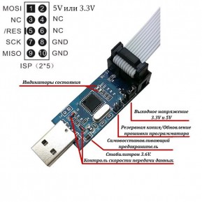 USBASP v2.0 Внутрисхемный USB-программатор + шлейф